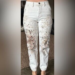 Pacsun White Carpenter Paint Splatter Pants Joggers Jeans 25